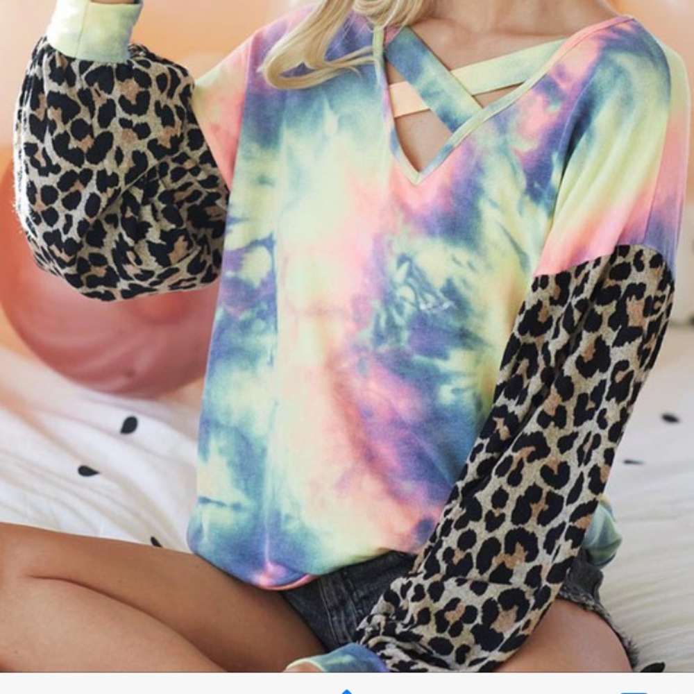 NWT Tie die leopard print top S-XL